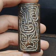 Unusual antique chinese jade double cong vase bead pendant carving bird