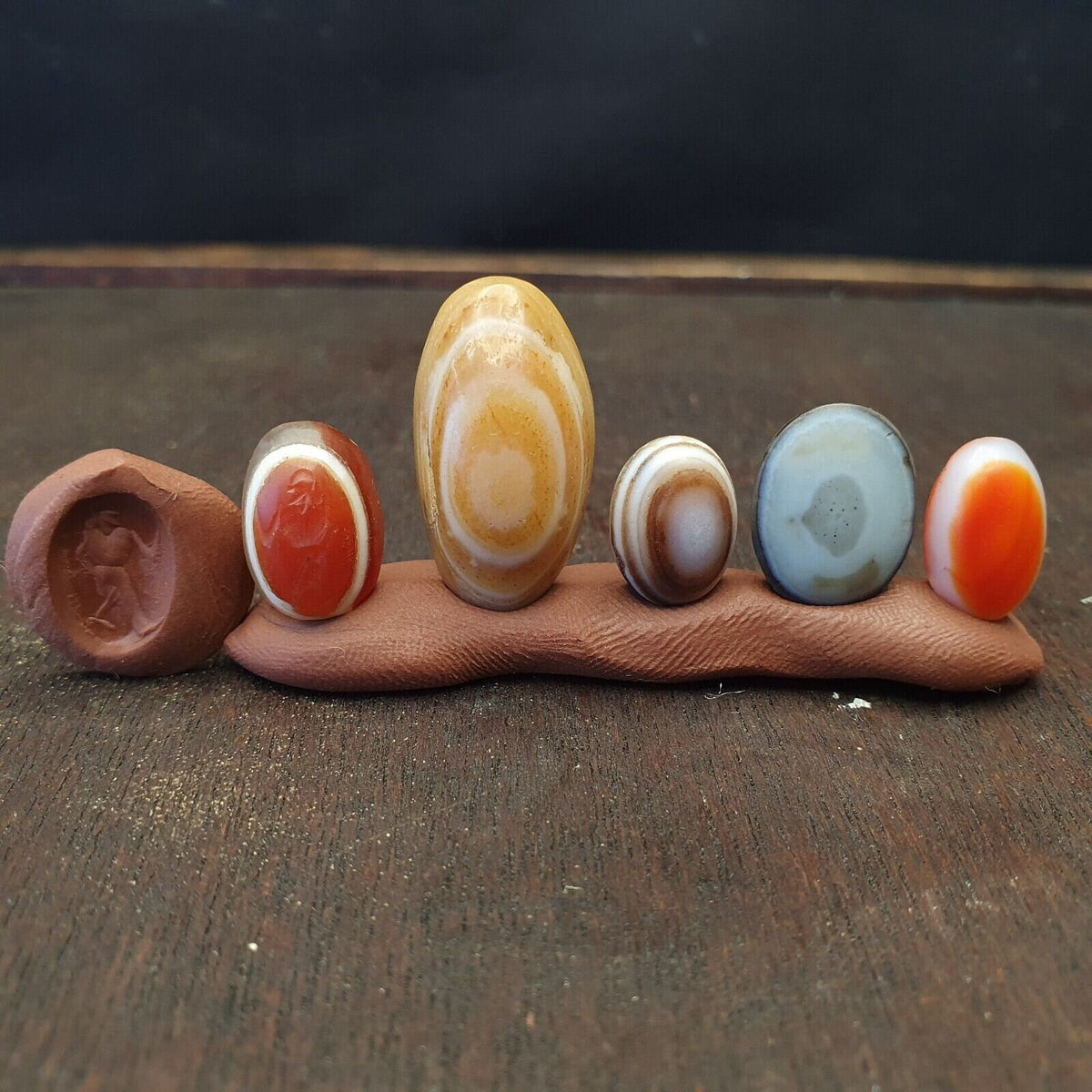 Lot 5 Pcs Antique Ancient Luk Mik Eye Agate Dzi Amulet Bead Intaglio Human