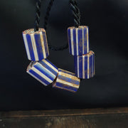 5 antique venetian trade african blue glass chevron beads big hole beads