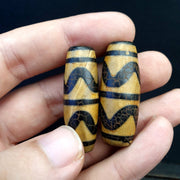 Pair 2 pieces himalayan indo tibetan rare patterns dzi amulet bead