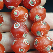 Vintage Old African, Rare Ethnic Trade Beads | Red Eye Accent Glass, Antique Jewelry Supply | 15.5mm