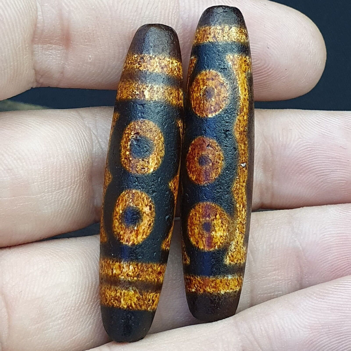 2 Pcs Tibetan Chinese Nepalese Himalayan Agate Eyes Bead Dzi Amulet Beads