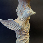 Pair of antique bronze figural candle stick holders dragon and bird figurine