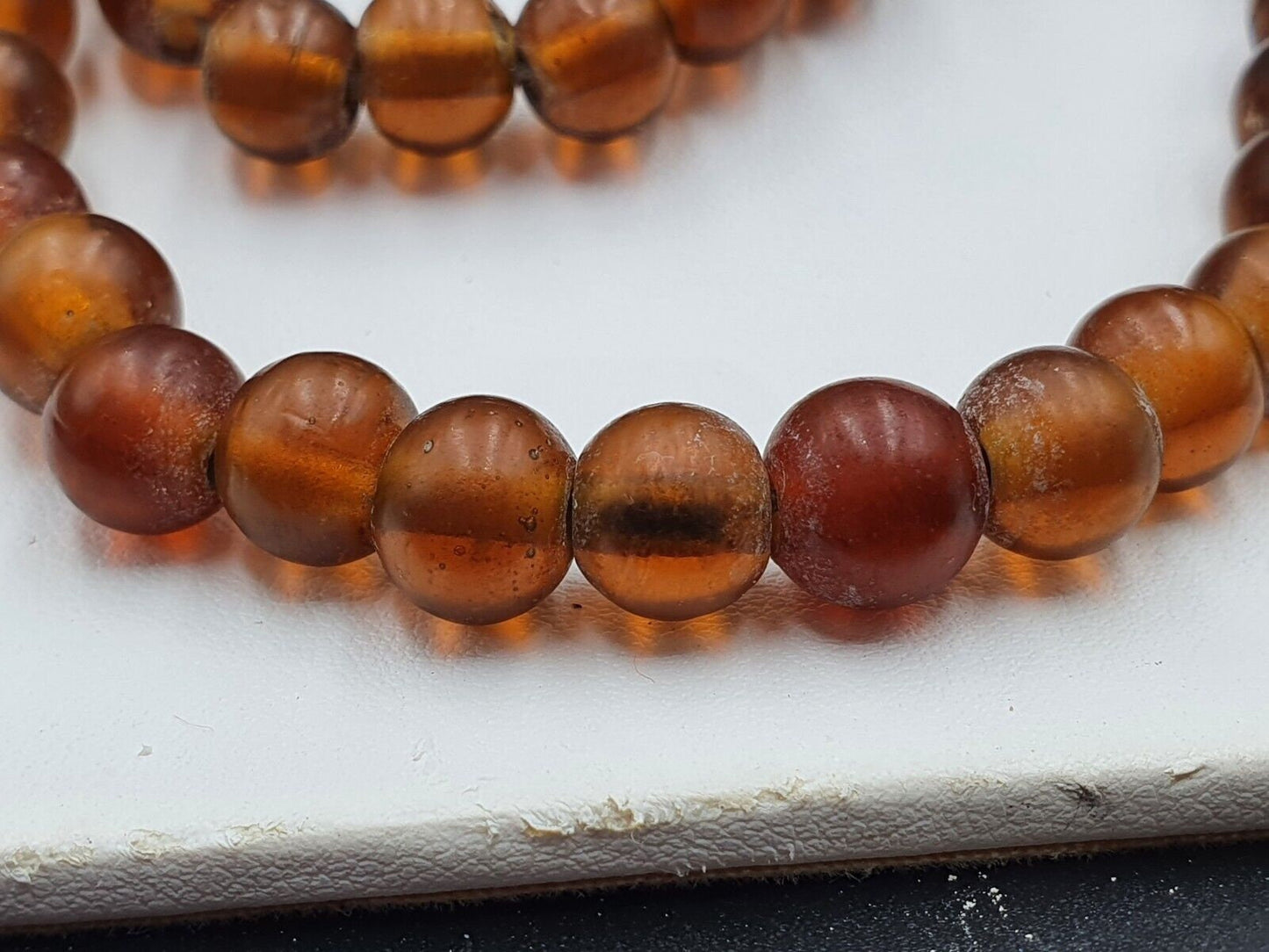 Vintage glass beads brown fancy trade beads 9.5mm strandGift