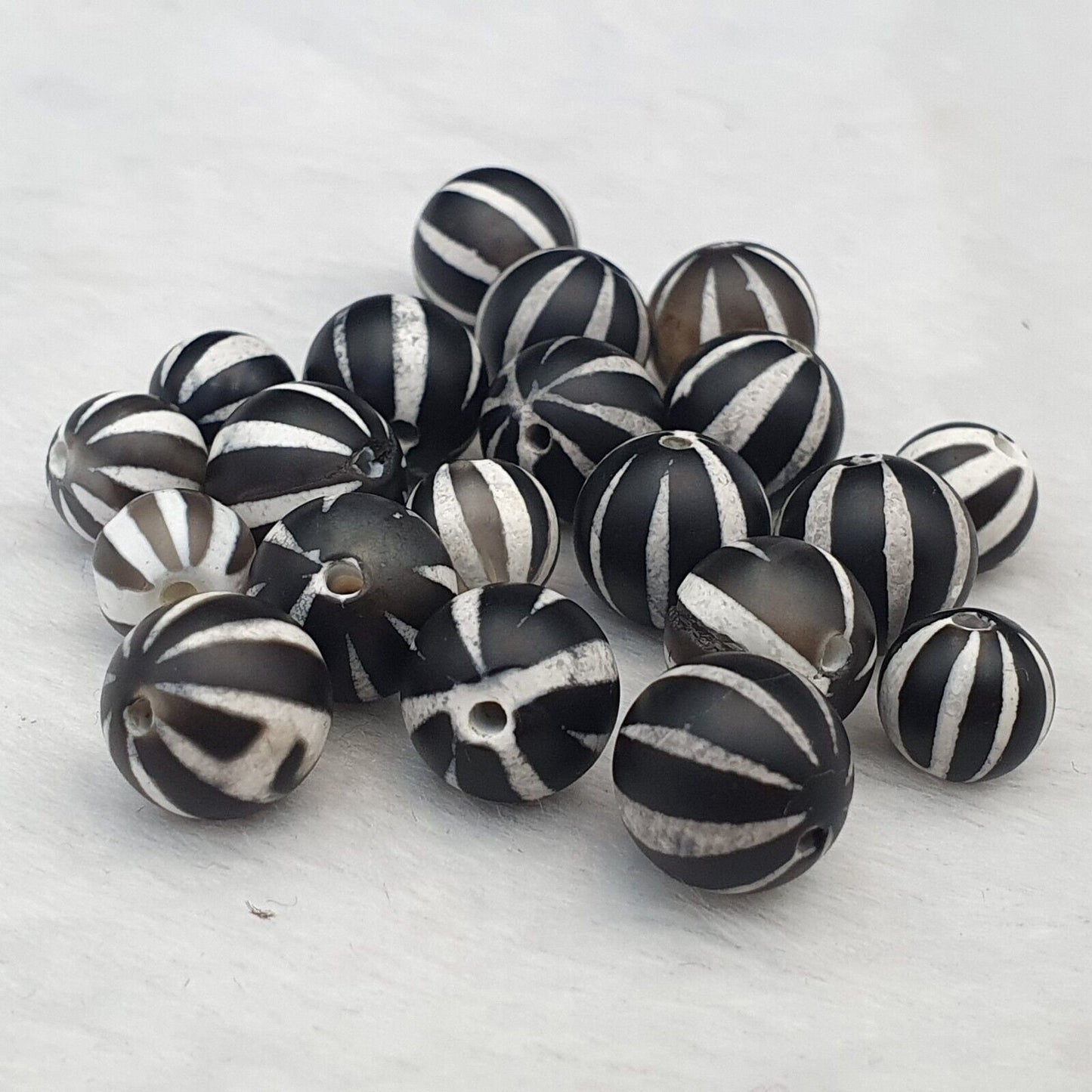 Etched Agate Beads: Indo Himalayan Tibetan Decorated Beads - Lot of 20