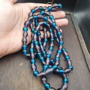 Vintage Glass Beads, Aqua Lagoon Purple Fancy Single Row | Trade Accent | 10.5-11mm Full Strand
