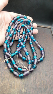 Vintage Glass Beads, Aqua Lagoon Purple Fancy Single Row | Trade Accent | 10.5-11mm Full Strand