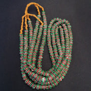 Vintage venetian african style glass green chevron 9mm beads long strand.
