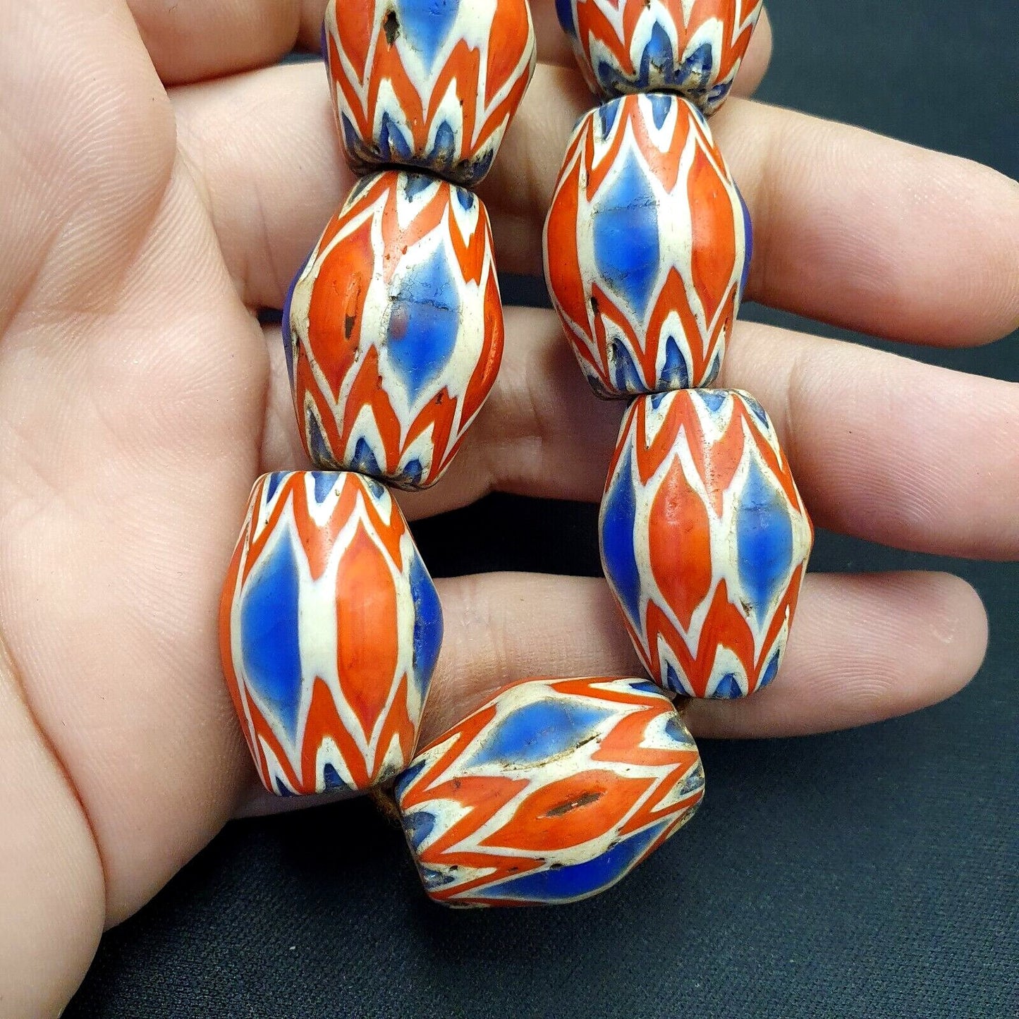 Antique venetian inspired trade african blue glass chevron beads 18mmx 24mmGift