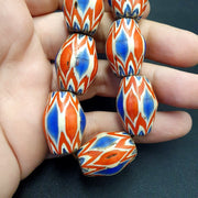 Antique venetian inspired trade african blue glass chevron beads 18mmx 24mm.