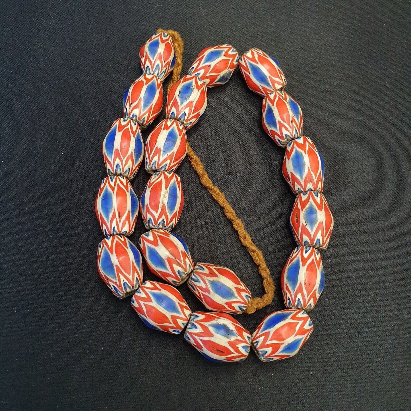Antique venetian inspired trade african blue glass chevron beads 18mmx 24mmGift