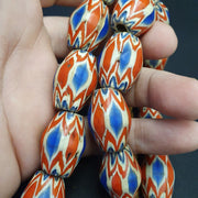 Antique venetian inspired trade african blue glass chevron beads 18mmx 24mm.
