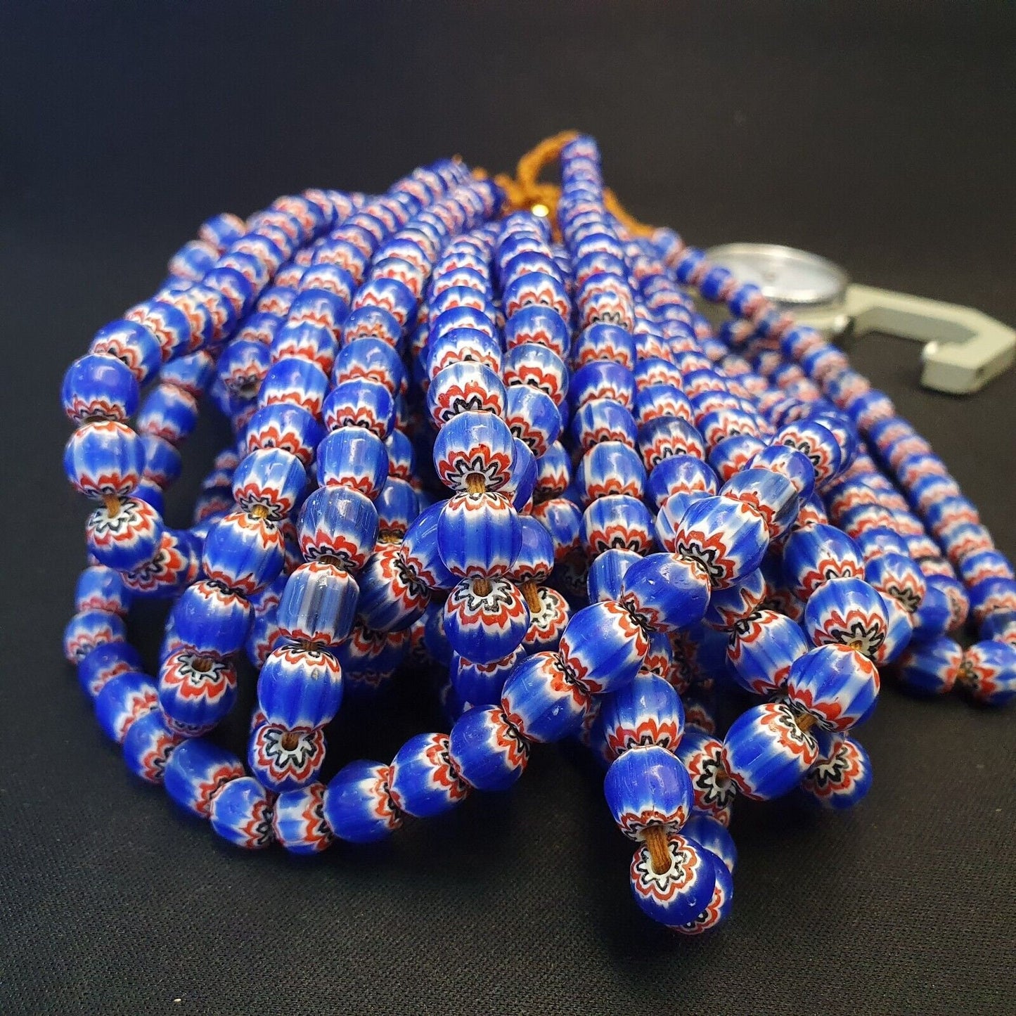 Vintage venetian trade style beads old multi glass chevron beads strand 9mmGift