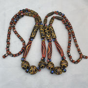 Vintage old mix glass feather and fancy beads beaded long necklace big beads .