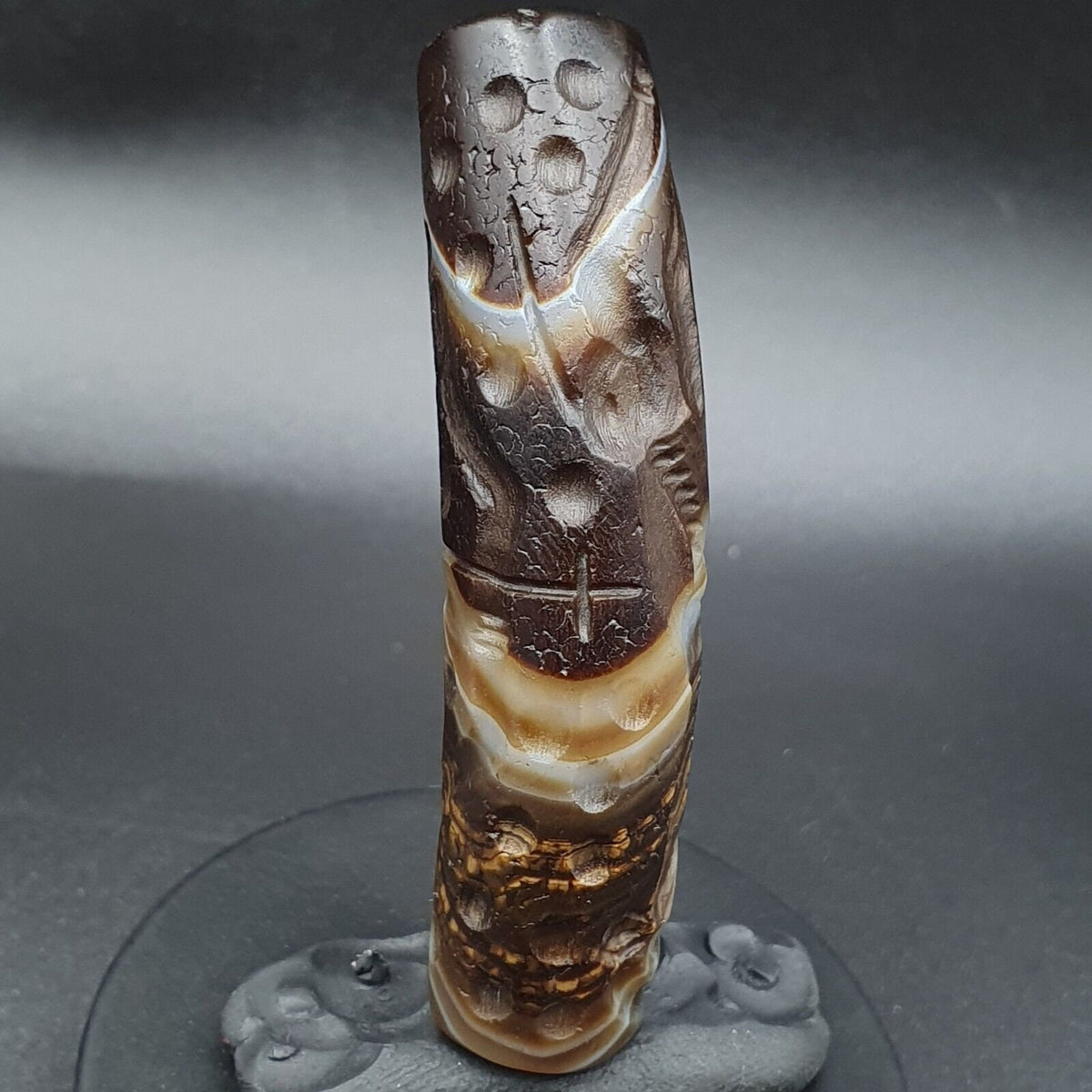 Unique Antique Near East Old Agate Intaglio Cylinder Seal Historic Bead Amulet