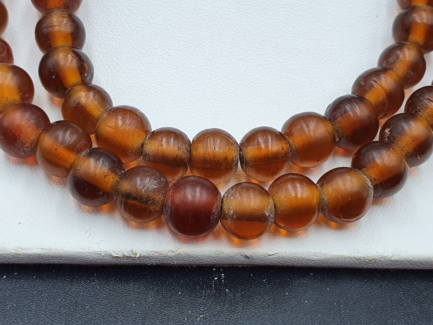 Vintage glass beads brown fancy trade beads 9.5mm strandGift