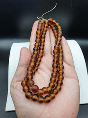 Vintage Glass Beads, Brown Fancy Trade Strand | 9.5mm, Full Length - Antique Style Ethnic Boho Accent