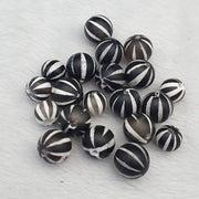 Etched Agate Beads: Indo Himalayan Tibetan Decorated Beads - Lot of 20