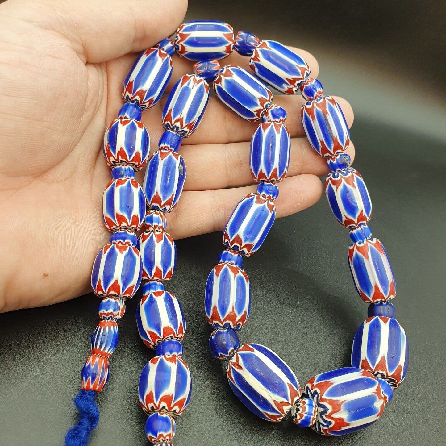 Antique venetian inspired african blue glass 6 layers chevron beads necklaceGift