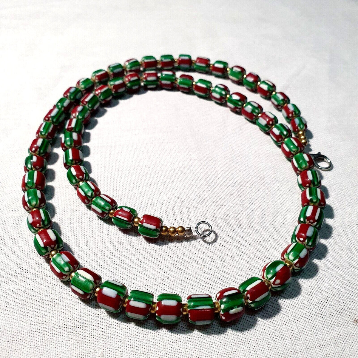 Venetian inspired glass beads watermelon chevron beads necklace #113Gift