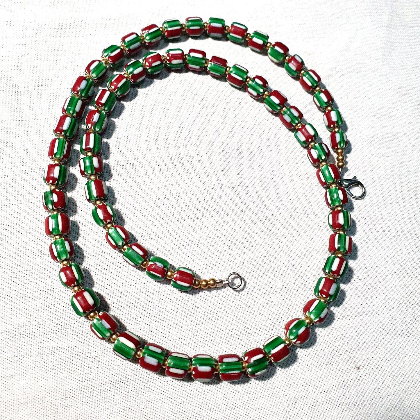 Venetian inspired glass beads watermelon chevron beads necklace #113Gift