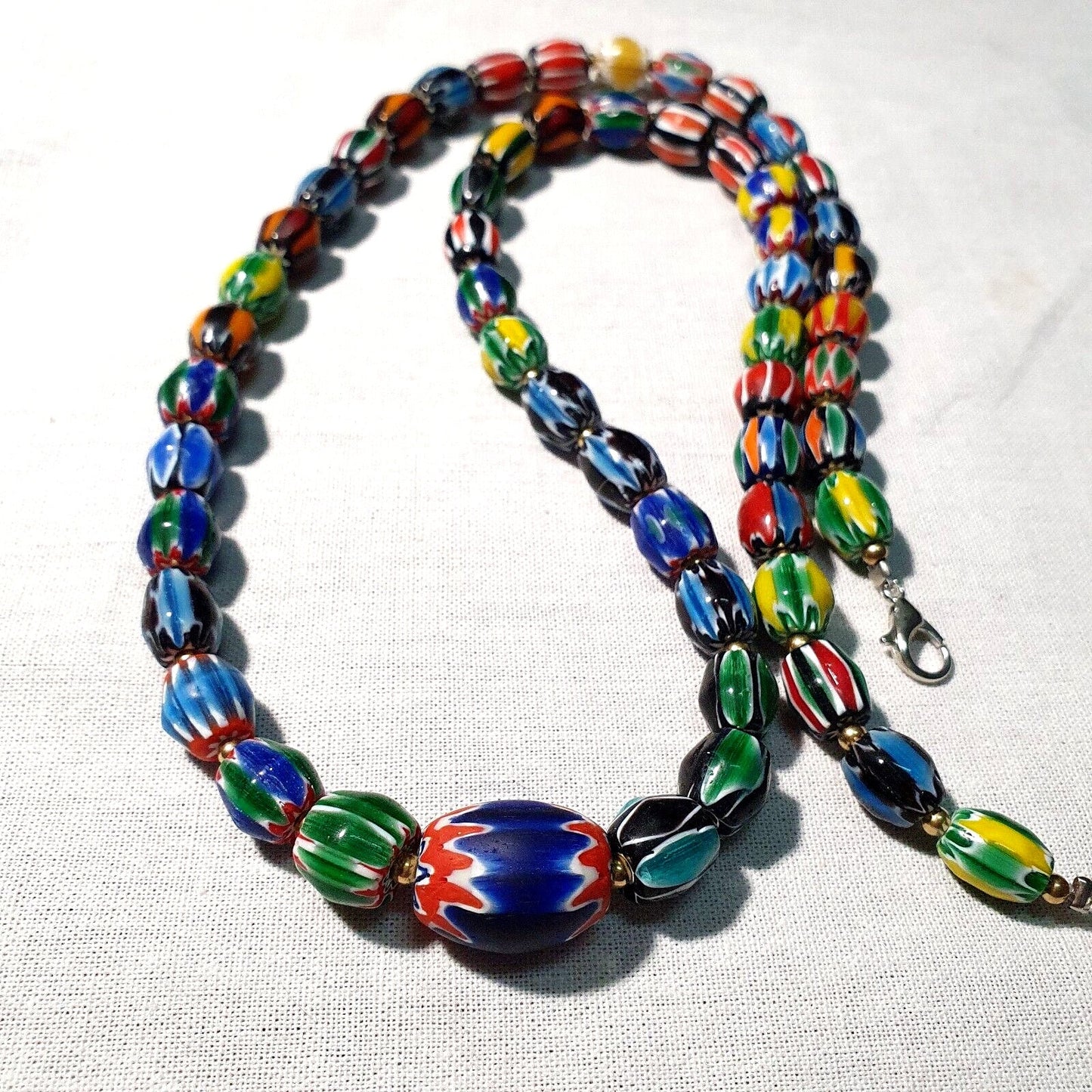 Venetian inspired glass beads multicolor chevron beads necklace #108Gift