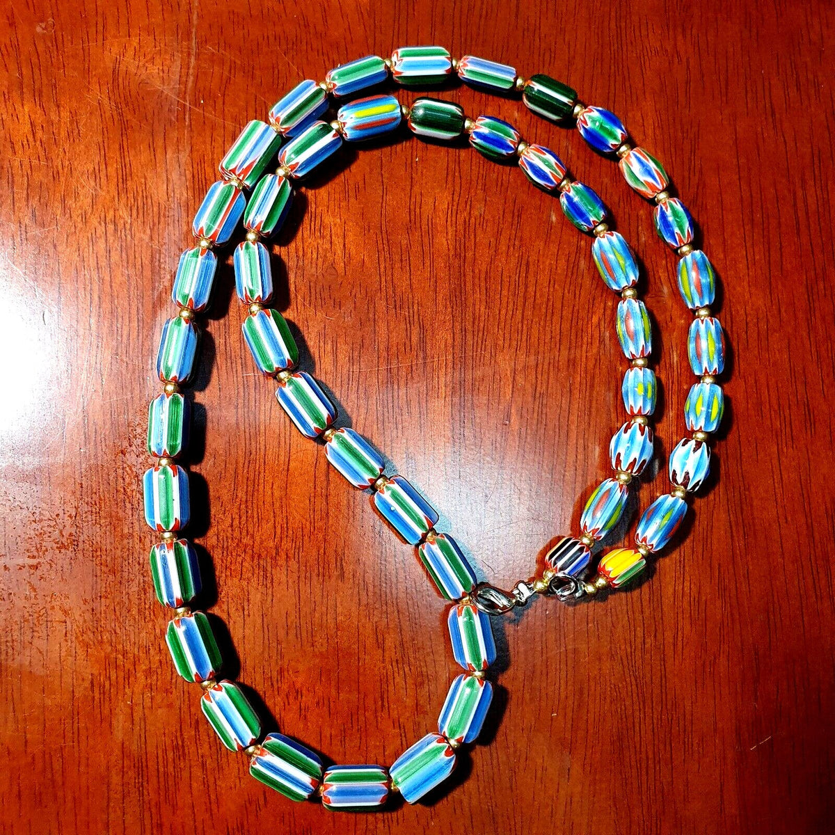 Venetian inspired glass beads multicolor chevron beads necklace #109.