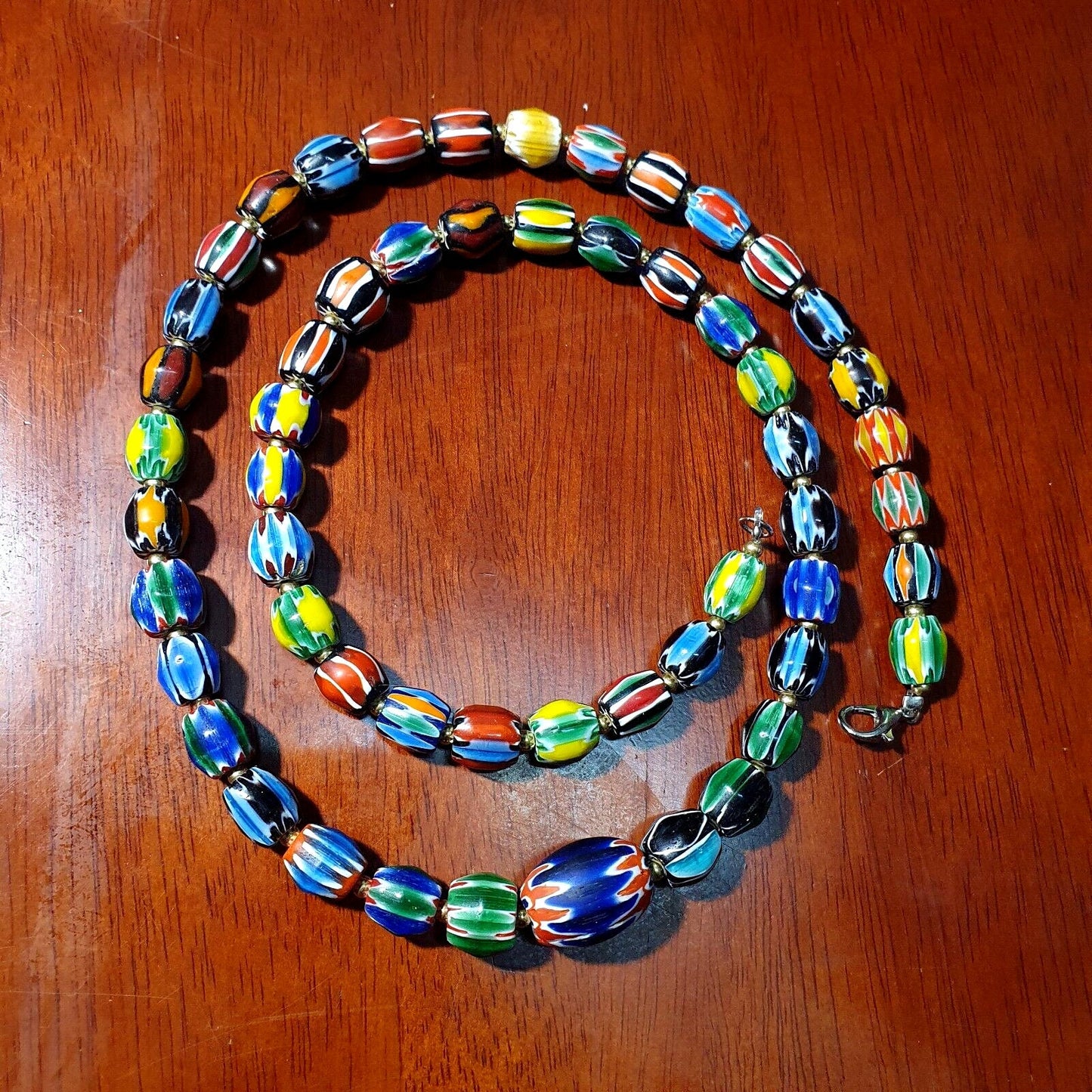 Venetian inspired glass beads multicolor chevron beads necklace #108Gift