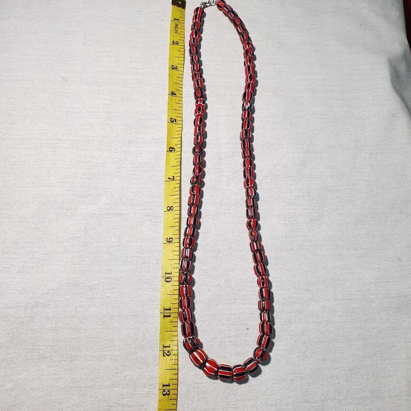Venetian Inspired Chevron Glass Bead Necklace: Multicolor Strand, 26 in