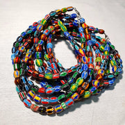 Lot 5 strands venetian inspired glass multicolor chevron beads necklaces.