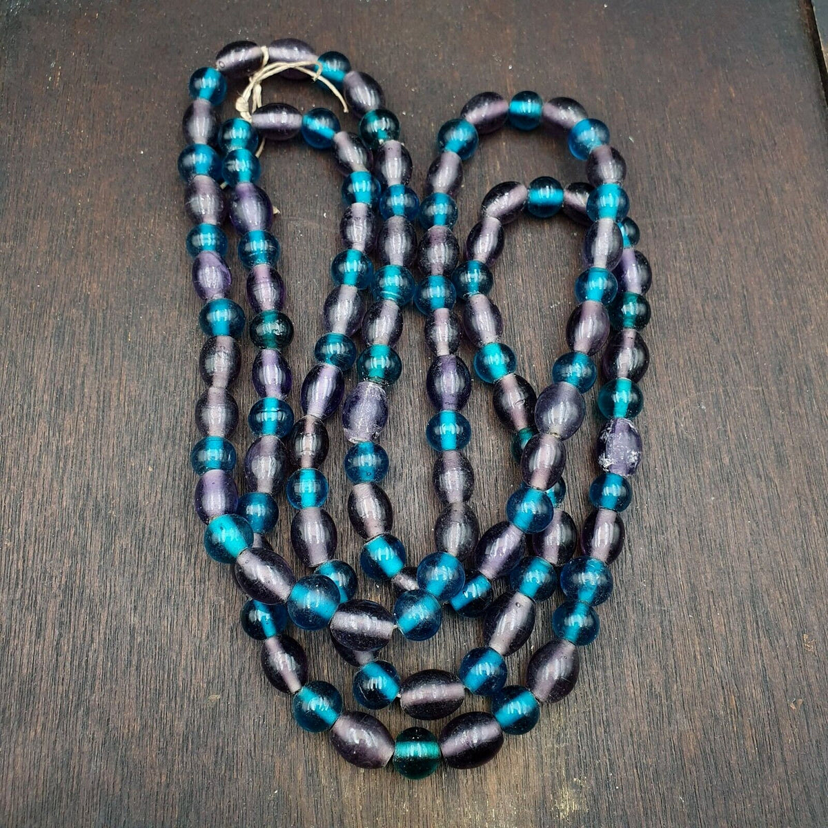 Vintage glass beads aqua blue lagoon and purple fancy beads 10.5mm-11mm strandGift