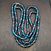 Vintage Glass Beads, Aqua Lagoon Purple Fancy Single Row | Trade Accent | 10.5-11mm Full Strand