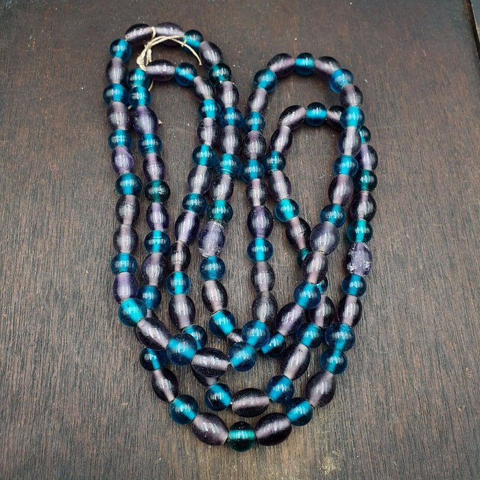 Vintage glass beads aqua blue lagoon and purple fancy beads 10.5mm-11mm strandGift