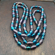 Vintage Glass Beads, Aqua Lagoon Purple Fancy Single Row | Trade Accent | 10.5-11mm Full Strand