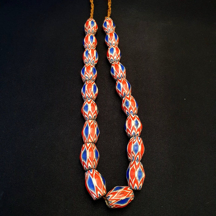 Antique venetian inspired trade african blue glass chevron beads 18mmx 24mmGift