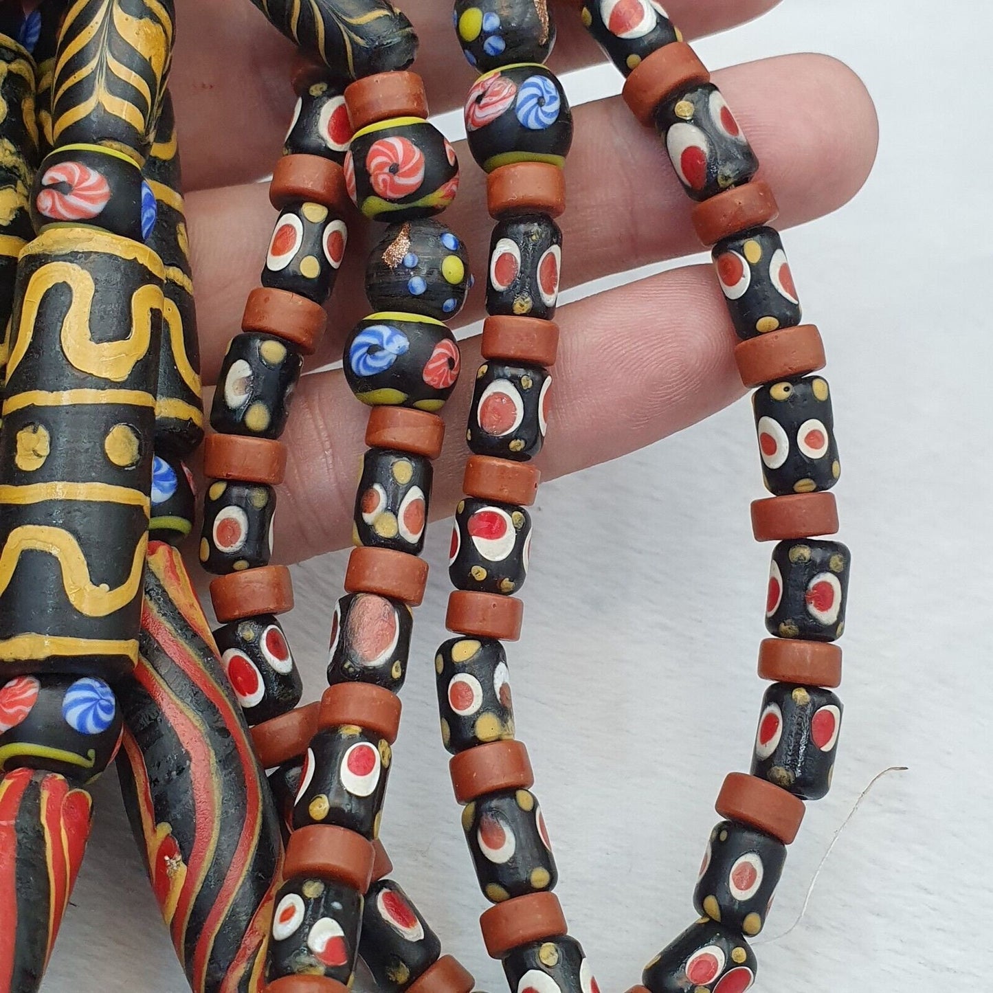 Vintage old mix glass feather and fancy beads beaded long necklace  big beadsGift