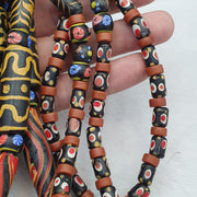 Vintage old mix glass feather and fancy beads beaded long necklace big beads .