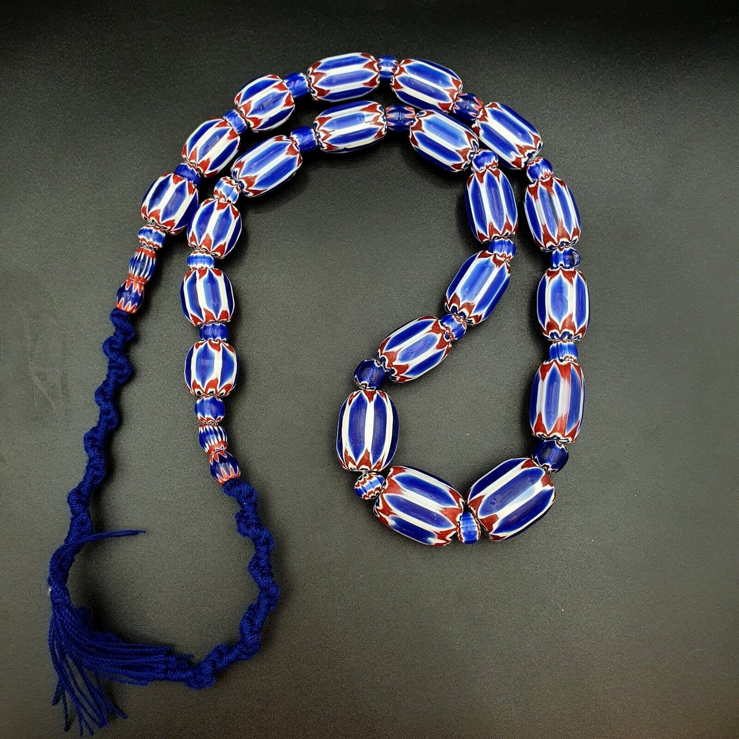 Antique venetian inspired african blue glass 6 layers chevron beads necklaceGift