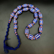 Antique venetian inspired african blue glass 6 layers chevron beads necklace.