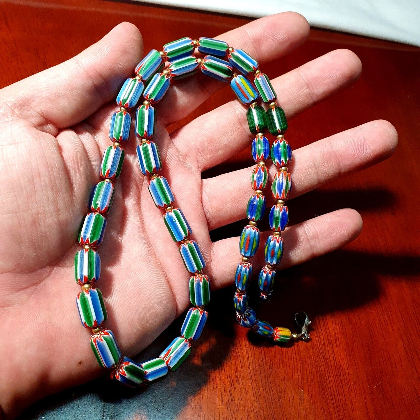 Venetian inspired glass beads multicolor chevron beads necklace #109Gift