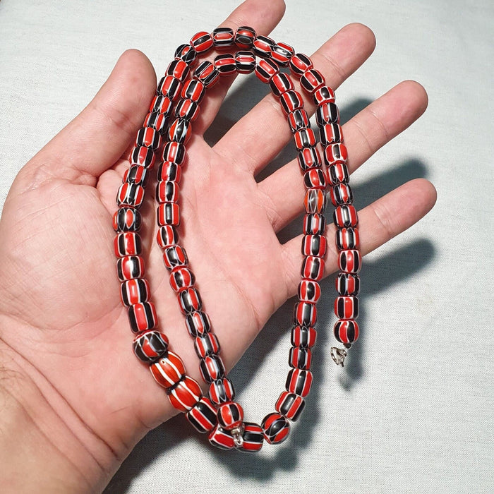 Venetian Inspired Chevron Glass Bead Necklace: Multicolor Strand, 26 in