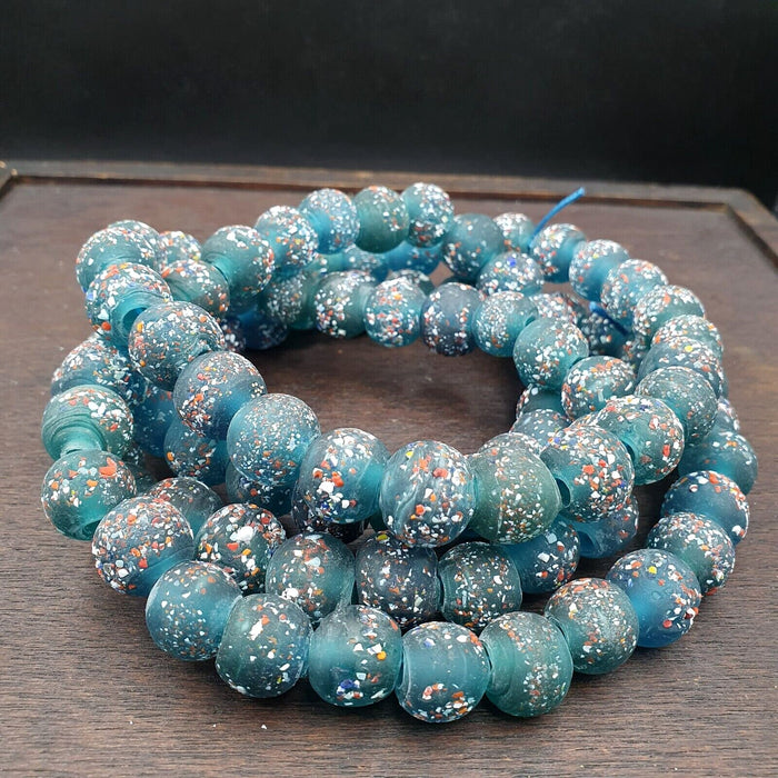 Vintage blue floral glass beads handmade fancy 14mm beads strand big sizeGift