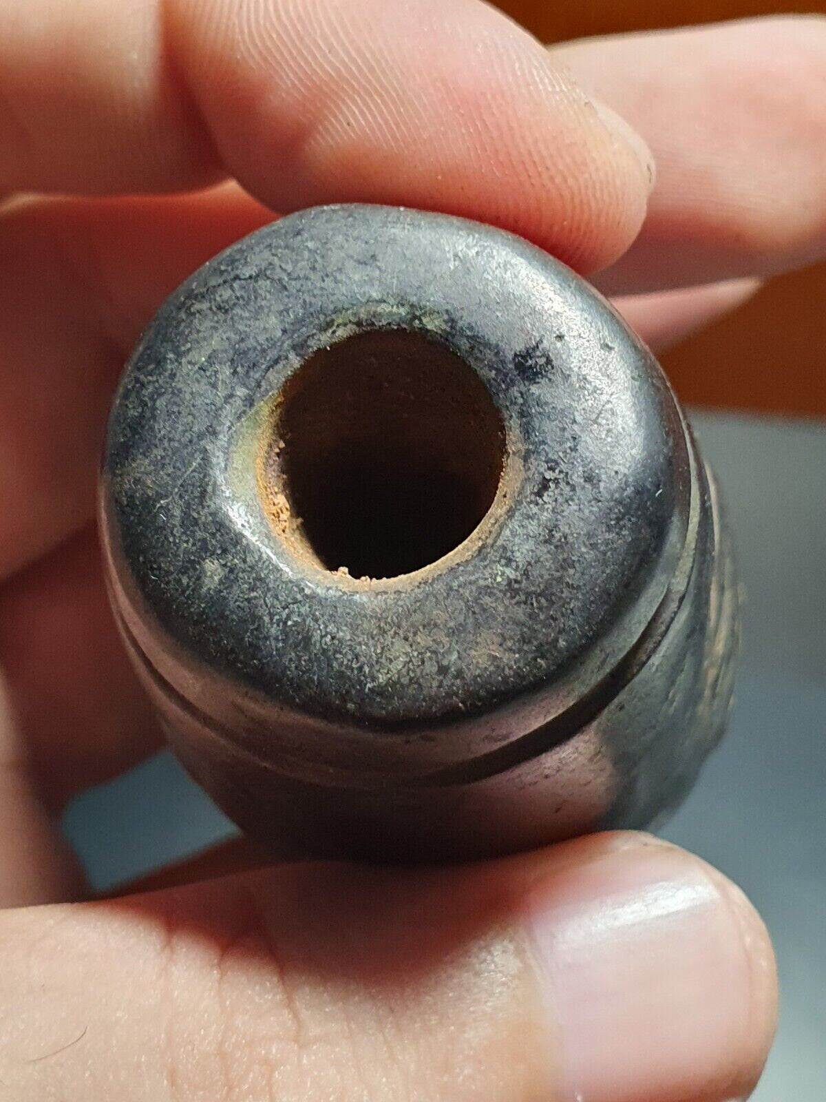 Antique Carved Jade Amulet Bead: Black Iron Magnetic Stone