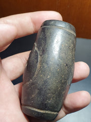 Antique Carved Jade Amulet Bead: Black Iron Magnetic Stone