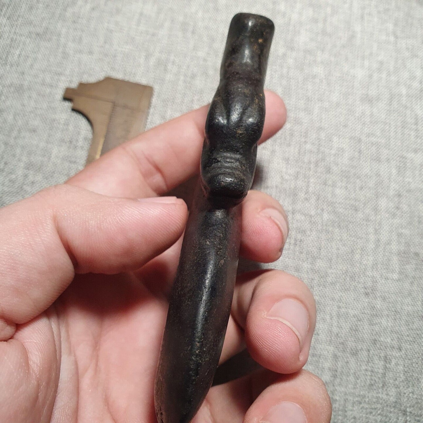 Antique Hand Carved Jade Amulet: Black Stone Mystic Animal Bead