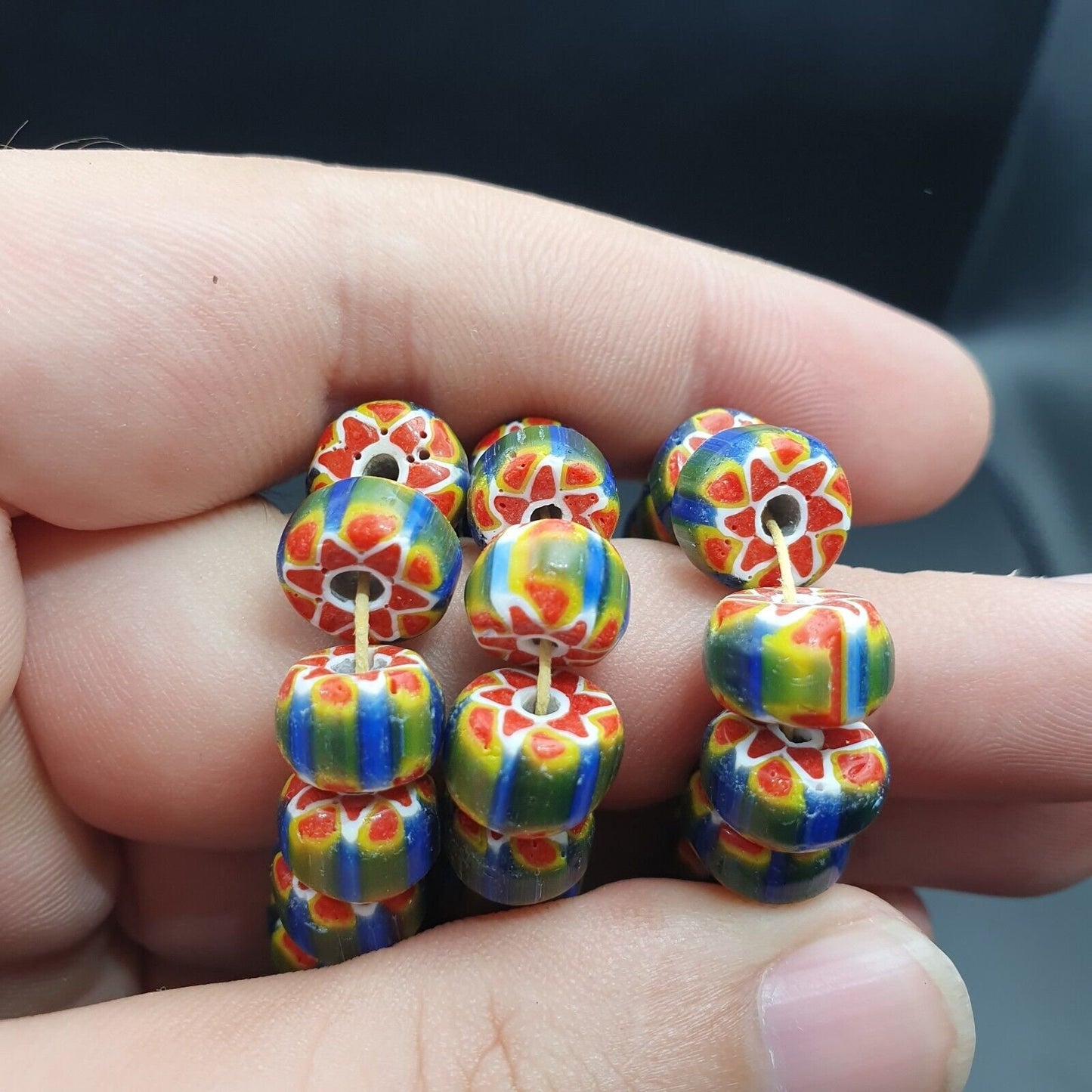 vintage old glass chevron fancy glass beads beaded necklace