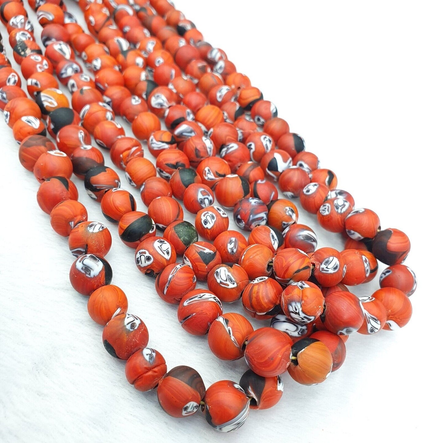 Vintage handmade face eyes glass beads  beaded strand necklace 10mmGift