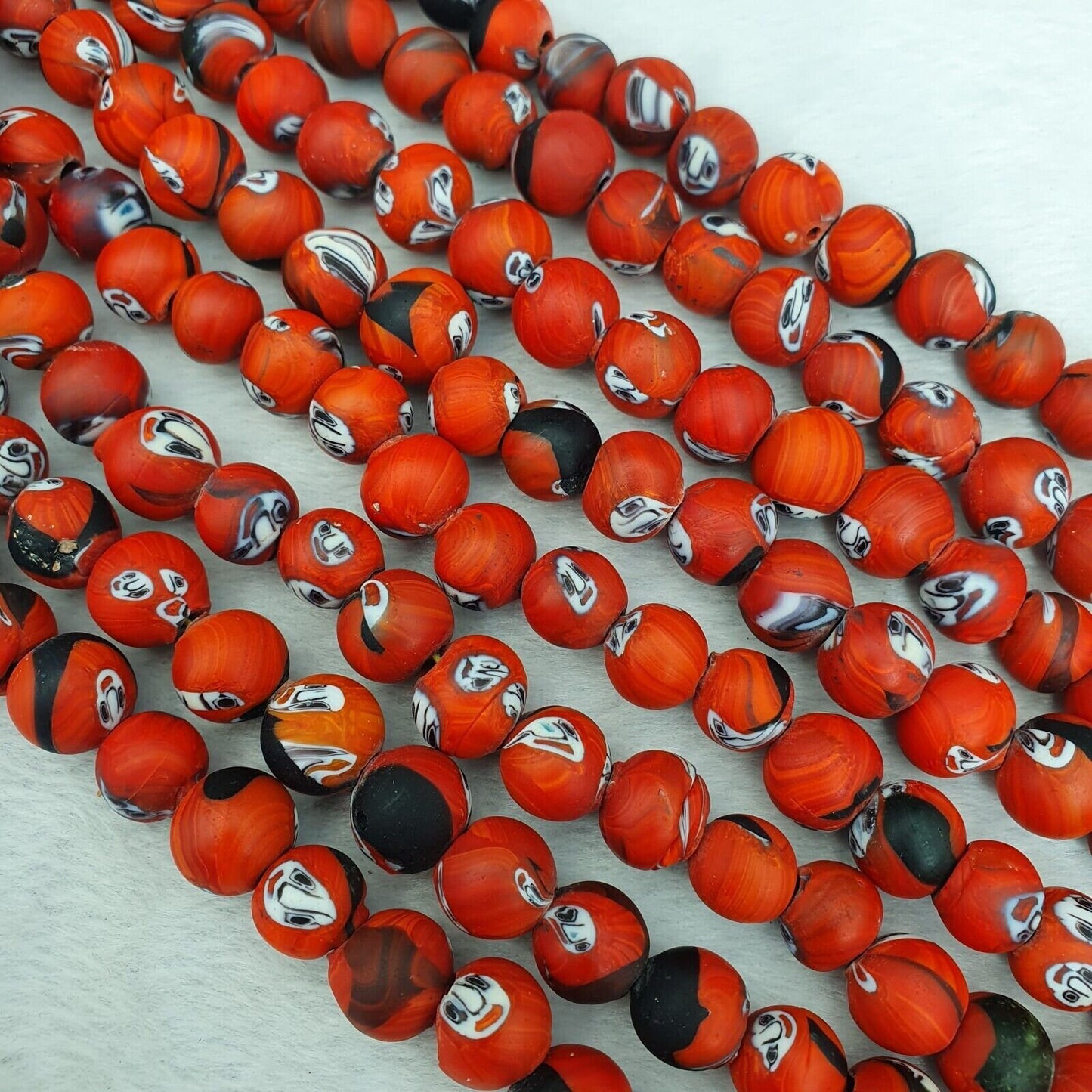 Vintage handmade face eyes glass beads  beaded strand necklace 10mmGift