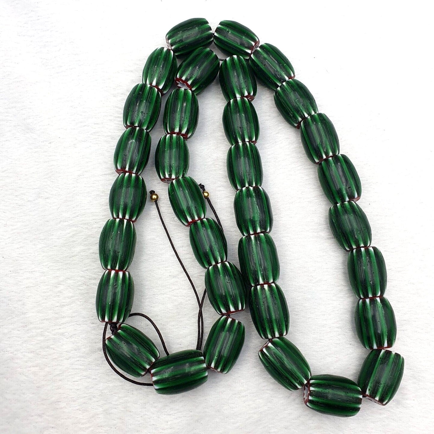 Antique venetian inspired green glass chevron beads long strand necklace 17x13mmGift