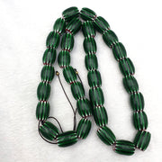 Antique venetian inspired green glass chevron beads long strand necklace 17x13mm.